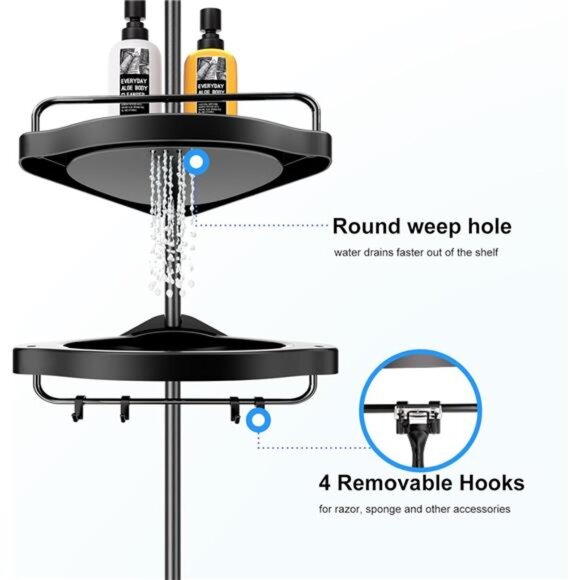 Corner Shower Caddy Tension Pole: Adjustable Stainless Steel Shower - Picture 3 of 7